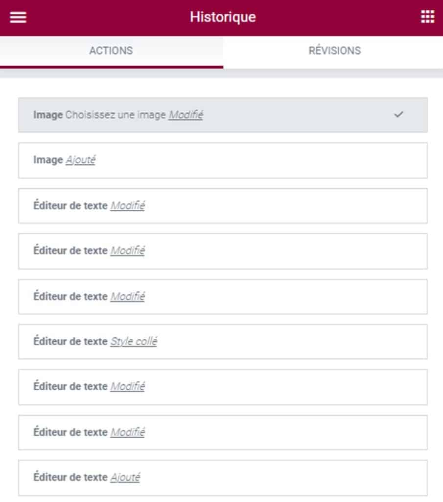 Element permet de visualiser un histoiriques des actions