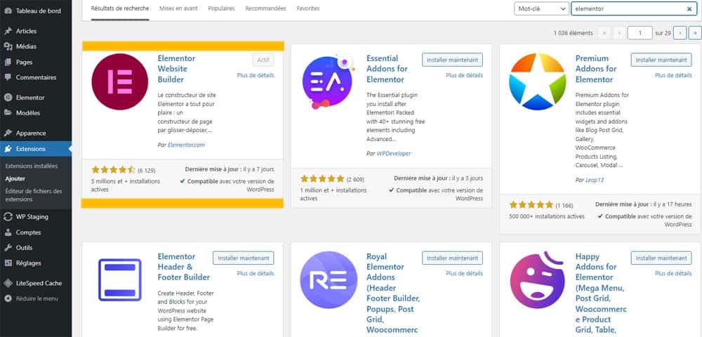 L'installation du plugin Elementor est simple