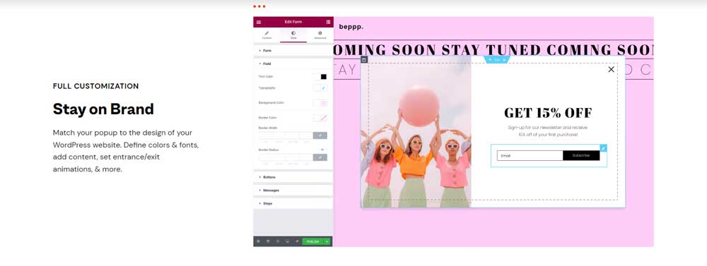Elementor permet de créer des pop up élaborées