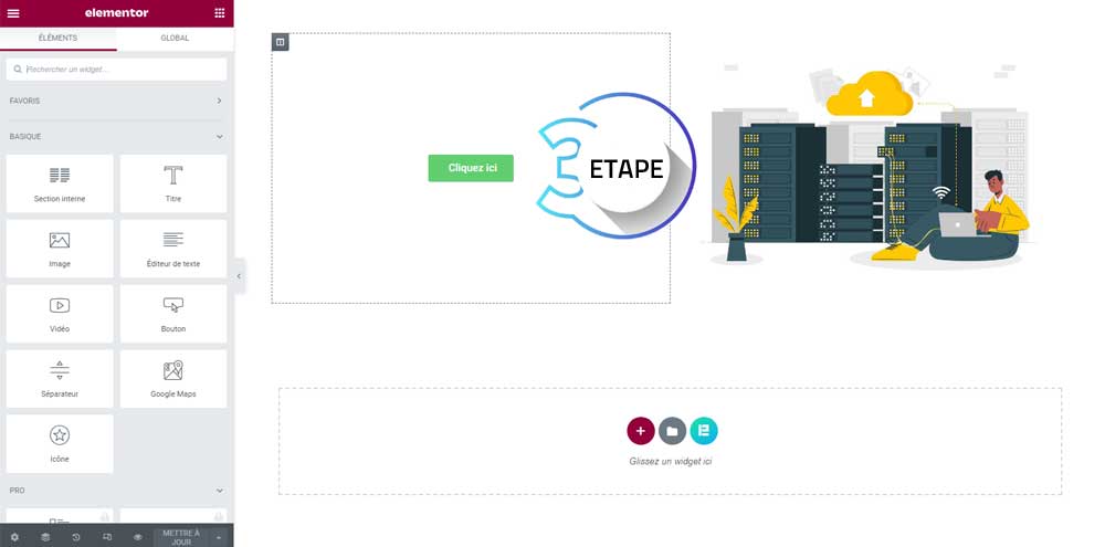 La troisième étape consiste en l'intégration de widgets