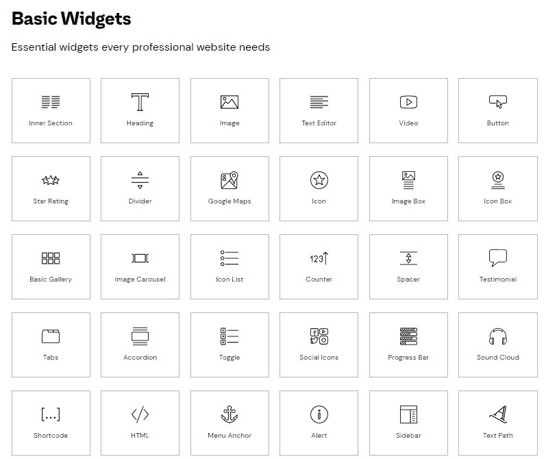 Elementor en version gratuite propose des dizaines de widgets