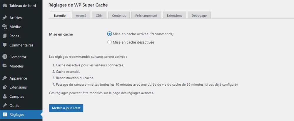 Paramétrer onglet Essentiel -Booster son site WordPress
