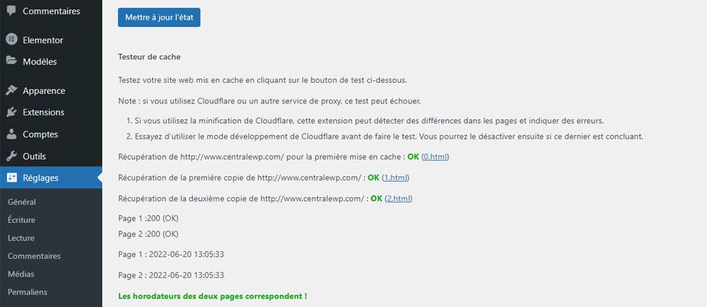Test horodateurs WP Super Cache