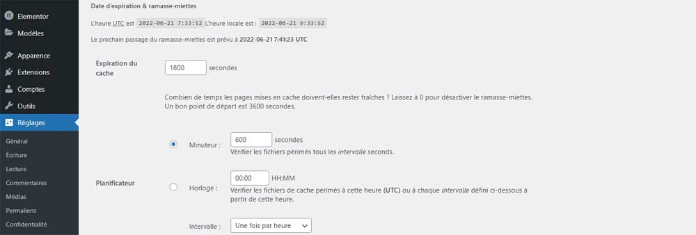 Délai expiration cache - WP Super Cache
